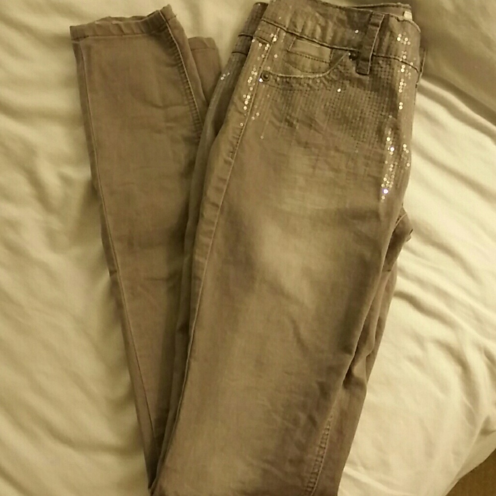 Sequined Purplish Gray Denim Skinny Jeans Size 1